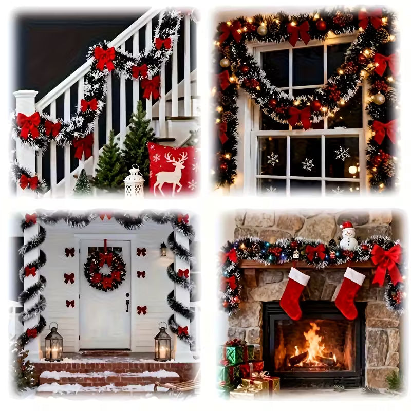 Guirlanda Natalina 5 Peças com Bagas Vermelhas, Pinhas e Luzes Automáticas