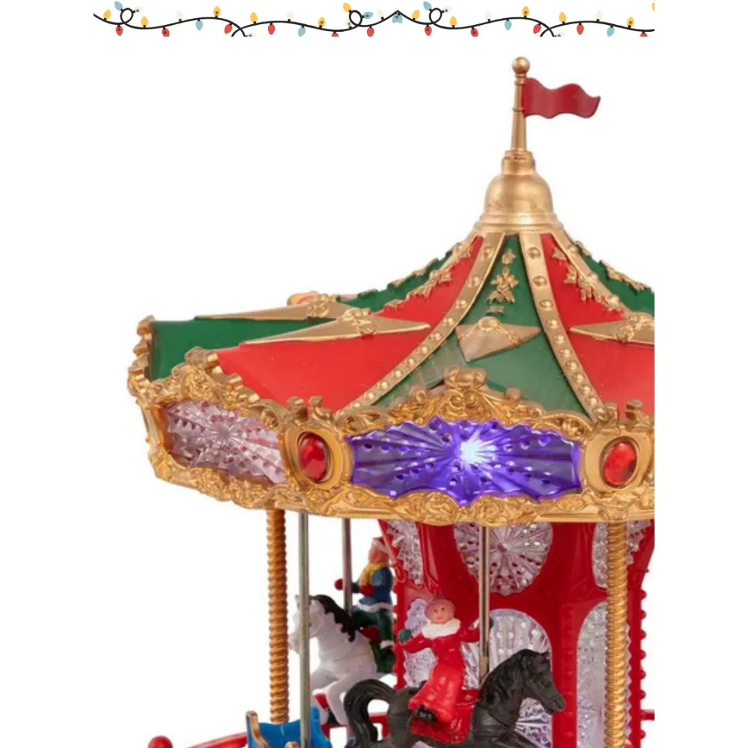 Decoração Natal Carrossel Animado Musical Giratório - Vermelho