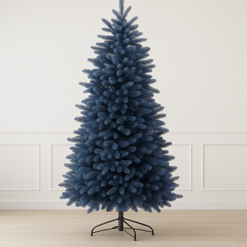 Árvore de Natal Azul Royal com Micro LEDs — Galhos Articulados e Design Moderno