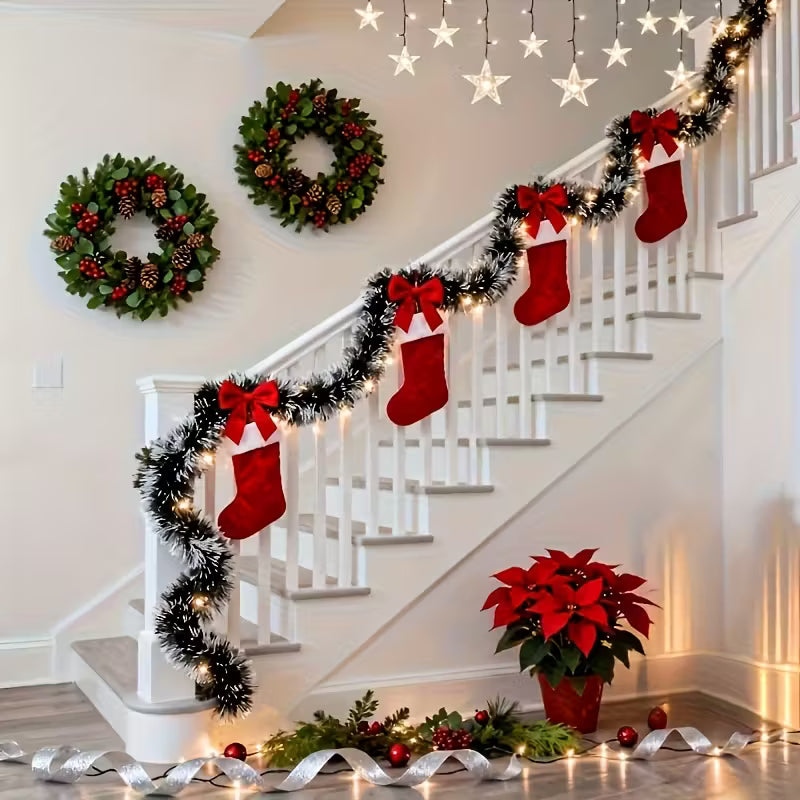 Guirlanda Natalina 5 Peças com Bagas Vermelhas, Pinhas e Luzes Automáticas