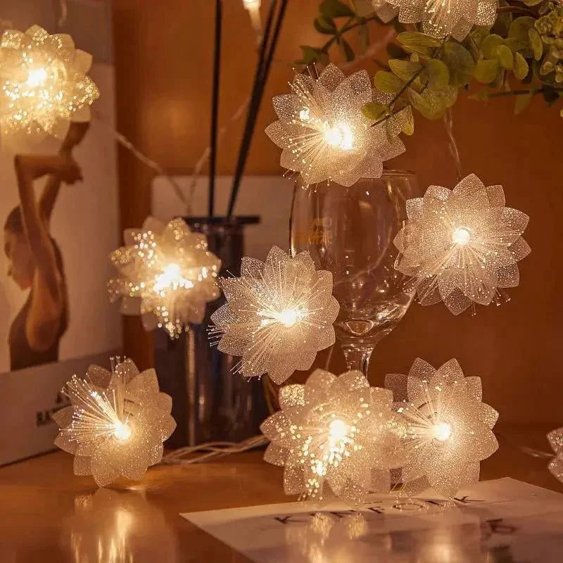 Cordão de Luz LED Decorativo com Flores Natalinas