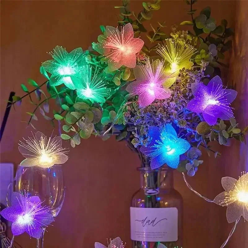 Cordão de Luz LED Decorativo com Flores Natalinas