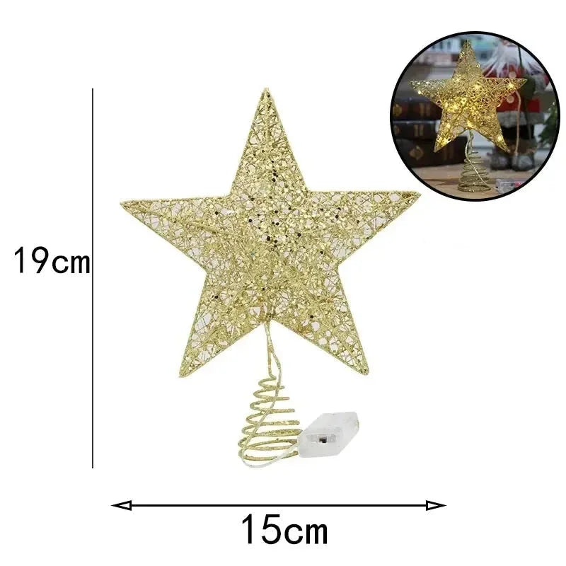 Estrela LED de Ferro para Topo de Árvore de Natal com Fio de Cobre