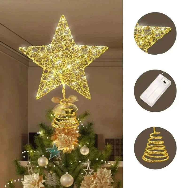 Estrela LED de Ferro para Topo de Árvore de Natal com Fio de Cobre