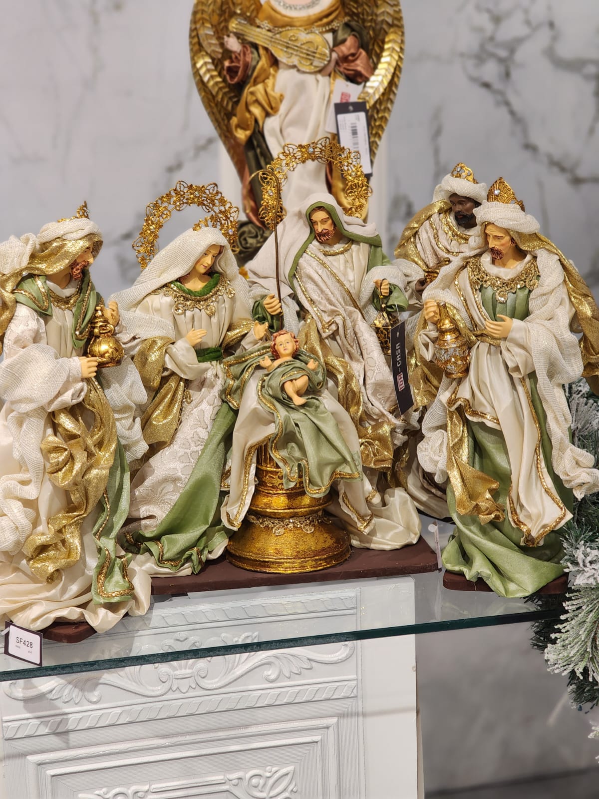 Presépio Sagrada Família Verde - 4 Peças em Resina | 28cm e 45cm