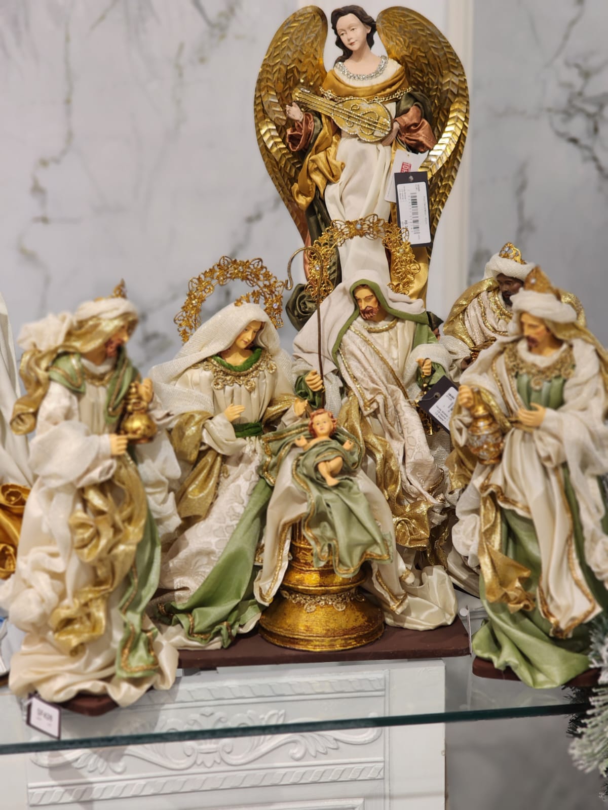 Presépio Sagrada Família Verde - 4 Peças em Resina | 28cm e 45cm