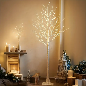 Conjunto de Árvores de Natal com Luzes Integradas em Ramos de Bétula Branco - 3 Peças