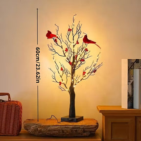 Árvore de Natal LED Festiva com Pássaros Vermelhos e Frutas Vermelhas – 53cm