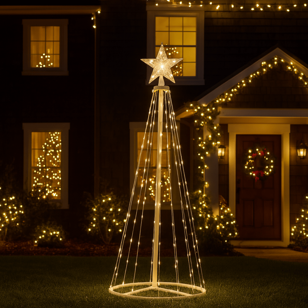 Árvore de Natal LED Jardim 1,5m e 2,2m Bivolt – Luz Branco Quente