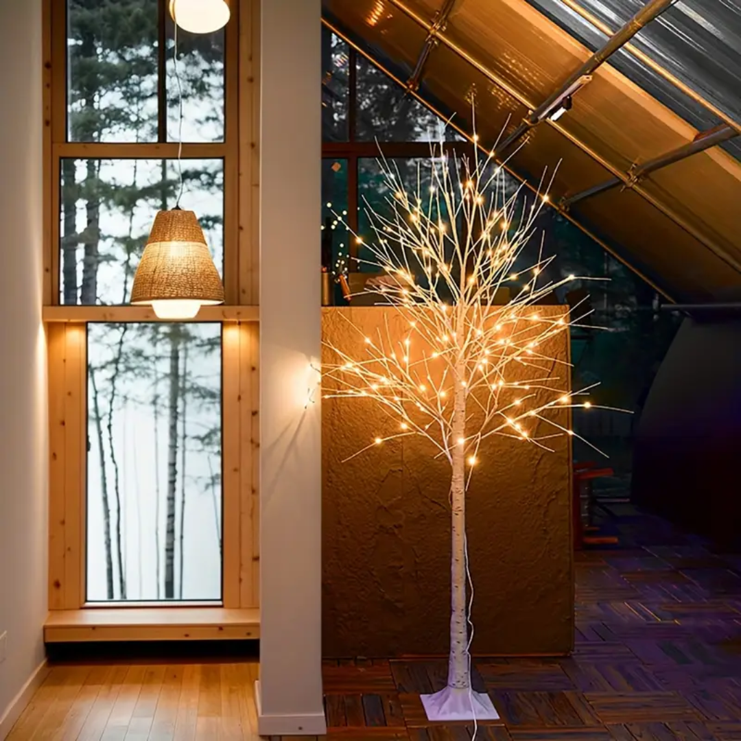 Conjunto de Árvores de Natal com Luzes Integradas em Ramos de Bétula Branco - 3 Peças