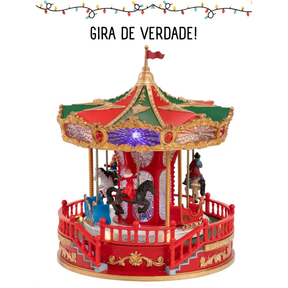 Decoração Natal Carrossel Animado Musical Giratório - Vermelho