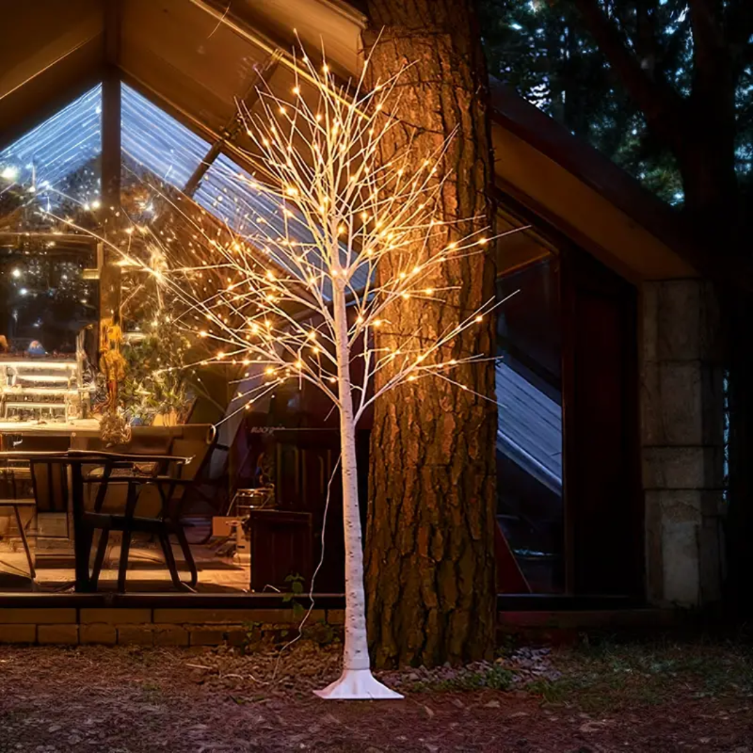 Conjunto de Árvores de Natal com Luzes Integradas em Ramos de Bétula Branco - 3 Peças