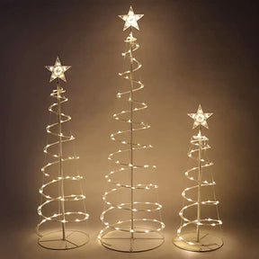Conjunto de 3 Árvores de Natal Espiral Iluminadas com LED Branco Quente – 0,91 m, 1,22 m e 1,52 m