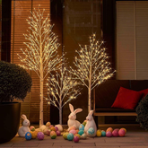 Conjunto de Árvores de Natal com Luzes Integradas em Ramos de Bétula Branco - 3 Peças