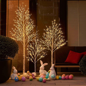 Conjunto de Árvores de Natal com Luzes Integradas em Ramos de Bétula Branco - 3 Peças