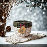 Porta Panetone de Crochê - Branco/Verde com Luvinha