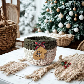 Porta Panetone de Crochê - Branco/Verde com Luvinha