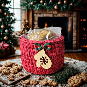 Porta Panetone de Crochê Vermelho com Luvinha