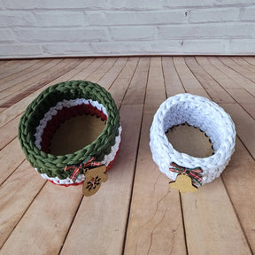 Kit Porta Panetone de Crochê Branco Verde e Vermelho