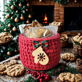 Porta Panetone de Crochê Vermelho com Luvinha