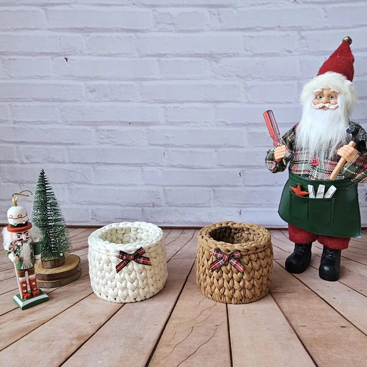 Kit Porta Panetone de Crochê Branco e Bege