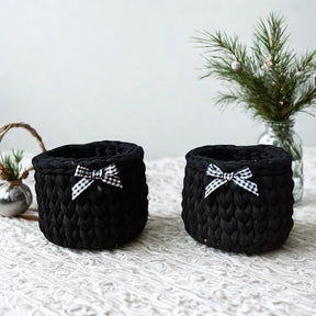 Kit Porta Panetone de Crochê Preto com Laço Branco