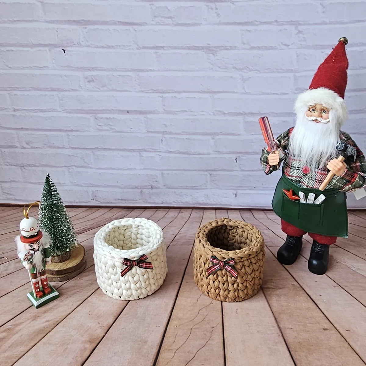 Kit Porta Panetone de Crochê Branco e Bege