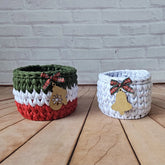 Kit Porta Panetone de Crochê Branco Verde e Vermelho