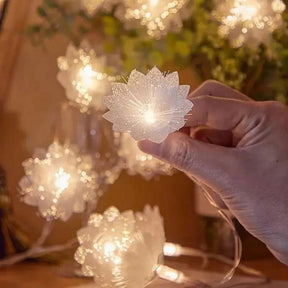 Cordão de Luz LED Decorativo com Flores Natalinas