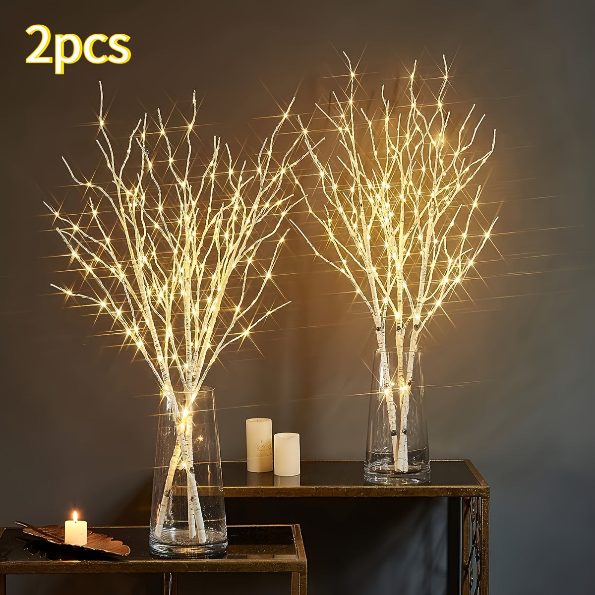 2 Galhos LED de Bétula Artificial – Iluminação Decorativa com Pilhas