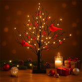 Árvore de Bétula Preta LED 60cm com Frutos e Pássaros Vermelhos