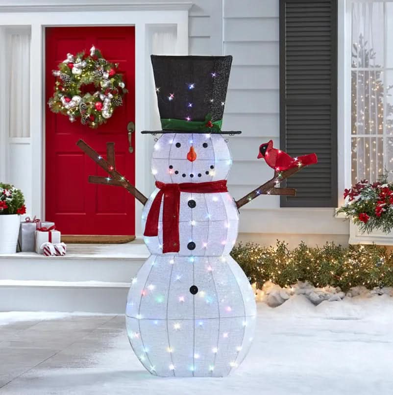 Boneco de Neve Iluminado com 100 LEDs Multicoloridos - 1,82 m de Altura