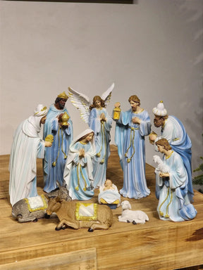 Presépio em Resina Azul • 11 Peças • 30cm
