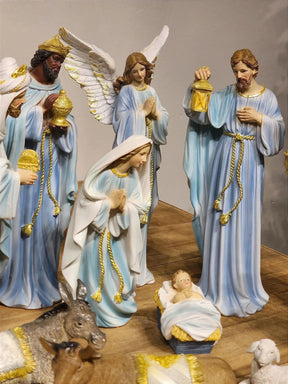 Presépio em Resina Azul • 11 Peças • 30cm