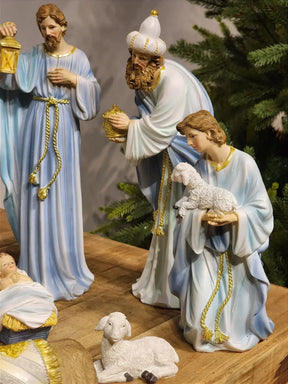 Presépio em Resina Azul • 11 Peças • 30cm