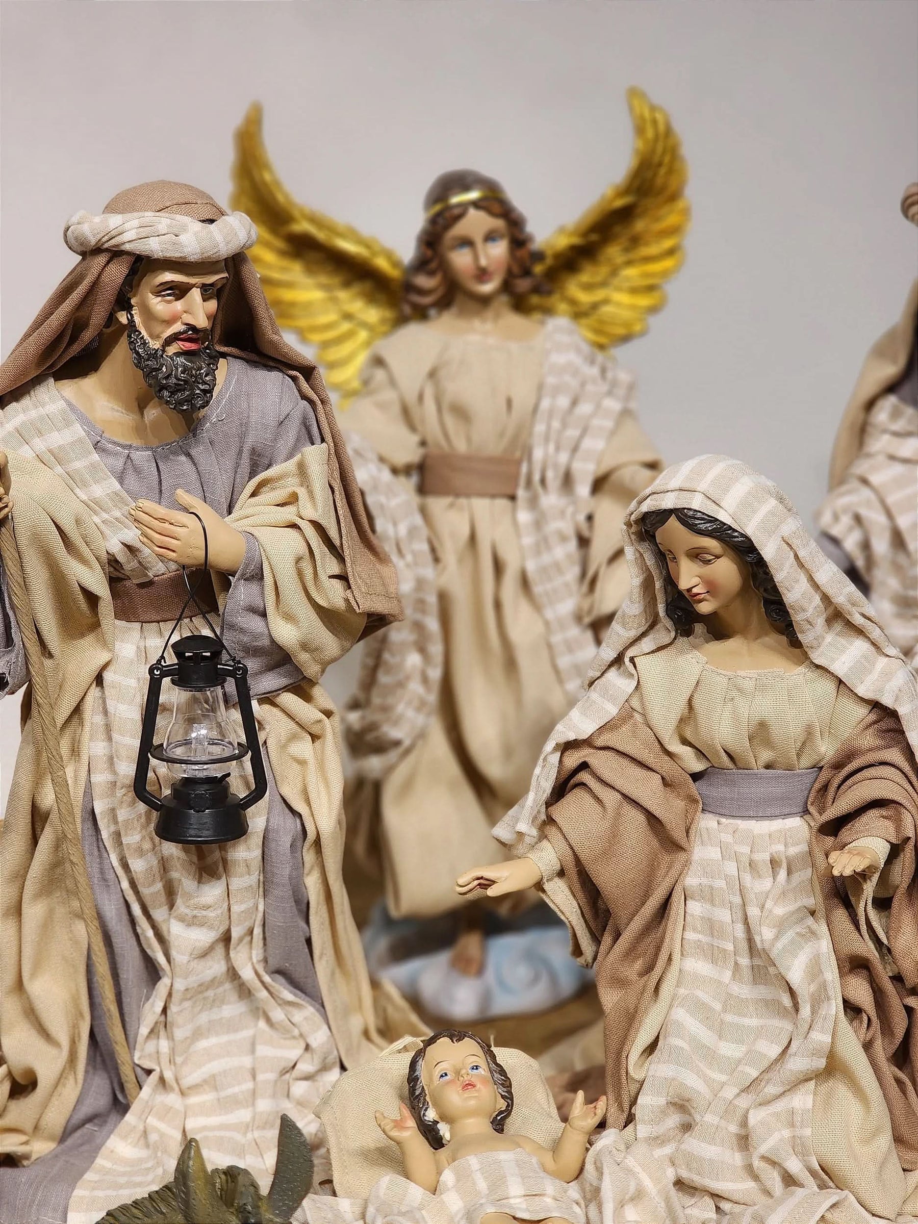 Presépio em Resina com Tecido Natural • 11 Peças • 40cm