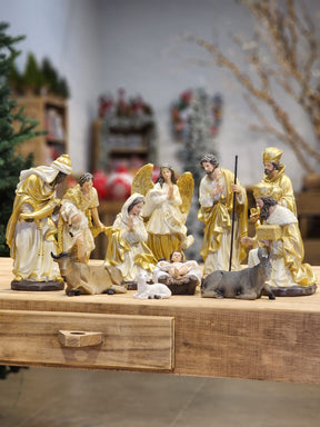 Presépio Sagrada Família Dourado - 11 Peças em Resina | 20cm, 33cm e 48cm