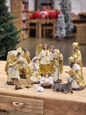 Presépio Sagrada Família Dourado - 11 Peças em Resina | 20cm, 33cm e 48cm