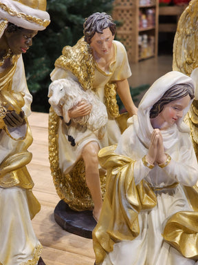 Presépio Sagrada Família Dourado - 11 Peças em Resina | 20cm, 33cm e 48cm