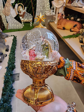 Globo de Neve Sagrada Família 26,5cm • Dourado • Luz e Movimento